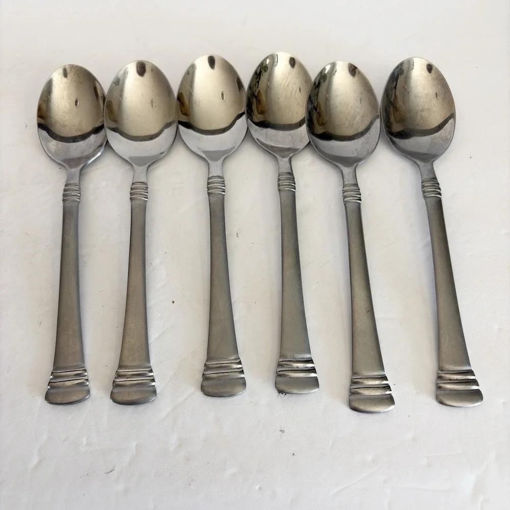 Set of 6 Cambridge Codie Sand Frost Stainless Soup Spoon Flatware  7